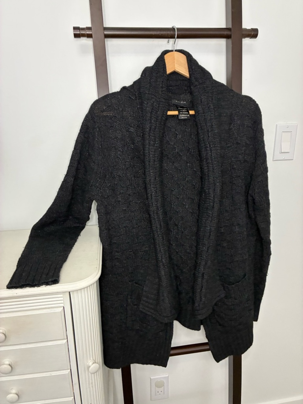 Aritzia Talula Cozy charcoal Shawl Collar Cable Knit Women's cardigan cashmere